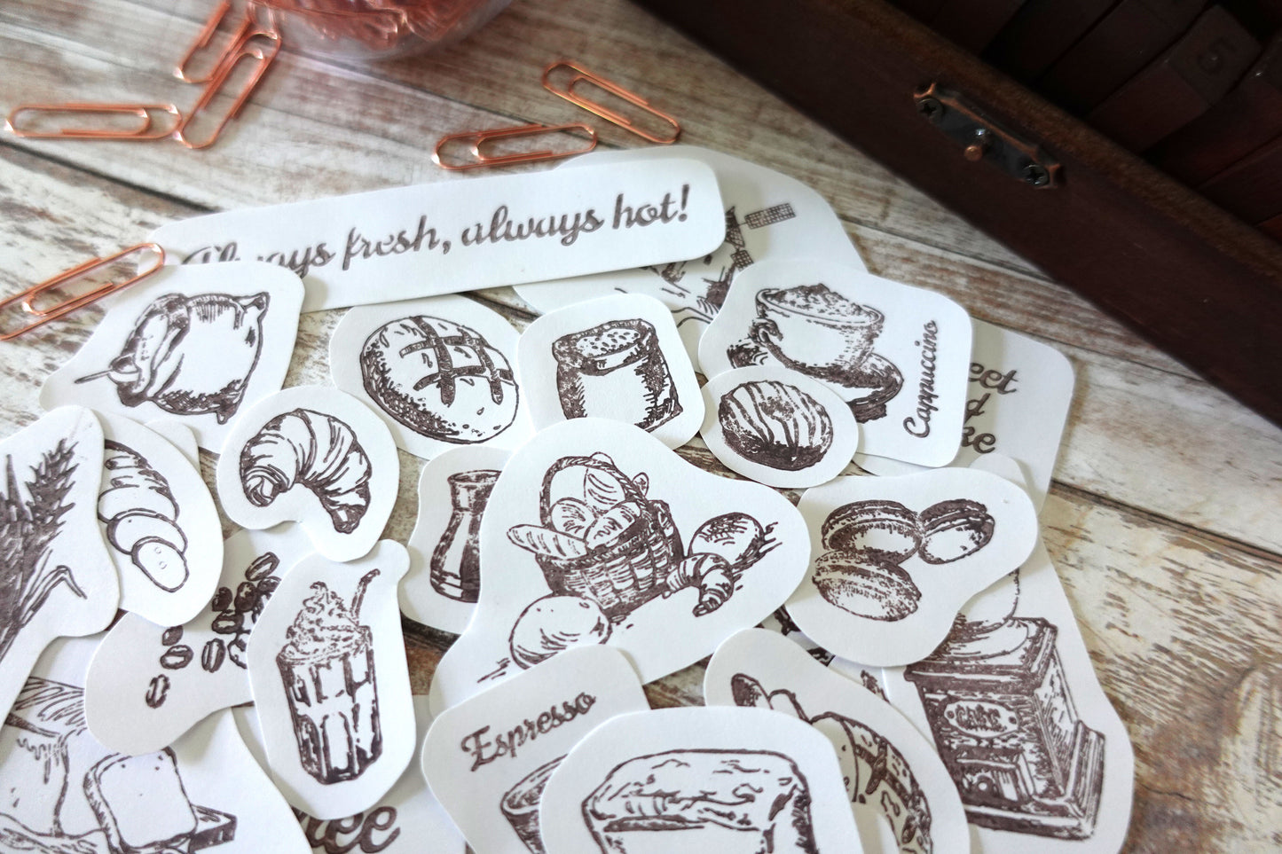 Vintage Coffee, Bread & Sweet Sticker Pack - 29 pieces