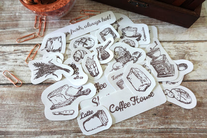 Vintage Coffee, Bread & Sweet Sticker Pack - 29 pieces