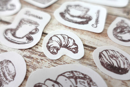 Vintage Coffee, Bread & Sweet Sticker Pack - 29 pieces